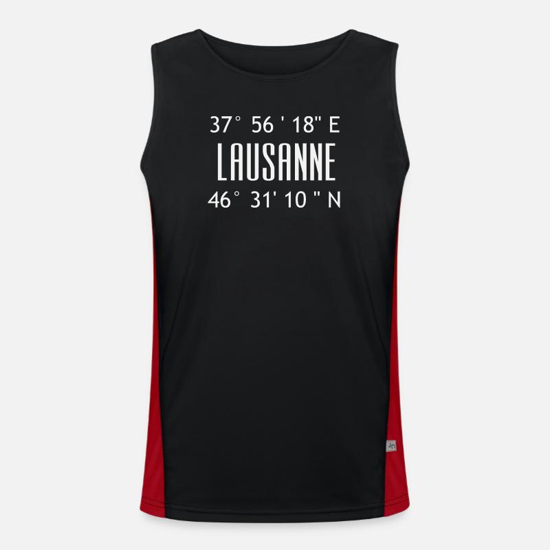 Lausanne Coordinates Typo Graphic - Men's Functional Contrast Tank Top  - black/red