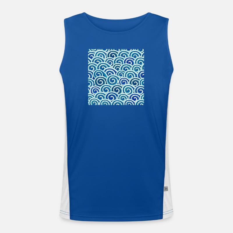 Expressive wave pattern in blue Men's Functional Contrast Tank Top 