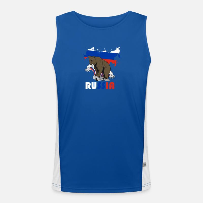 Russia bear design with map and flag Men's Functional Contrast Tank Top 