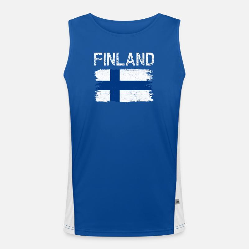 Finnische Flagge Belastetes Gestrüpp Funktionelles Kontrast-Tank Top für Männer 