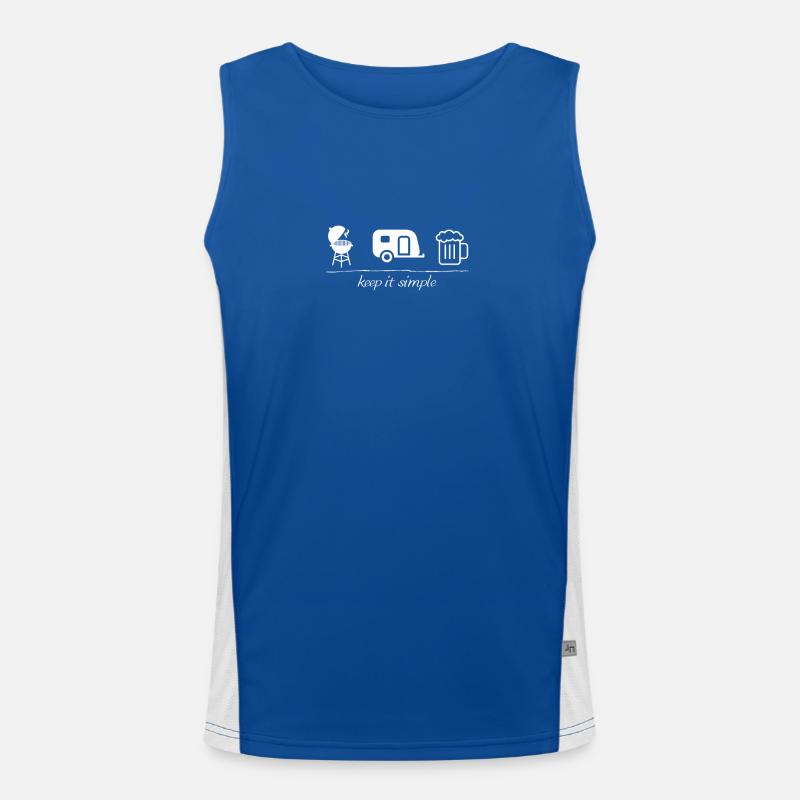 keep it simple, camping, caravan, barbecue, beer, Men's Functional Contrast Tank Top 