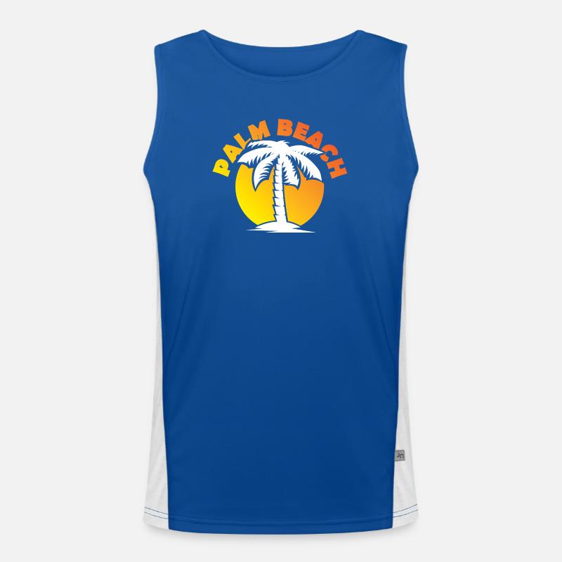 Palm Beach Palm Tree Sun Sunset Icon Débardeur respirant contrasté Homme 