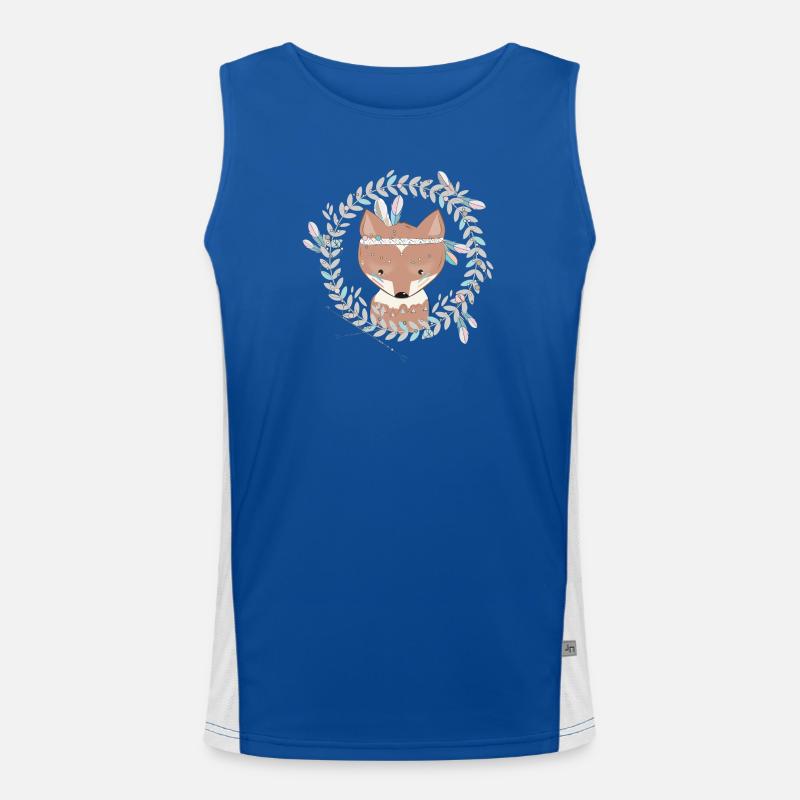 small fox with feather decoration in ethno frame Men's Functional Contrast Tank Top 