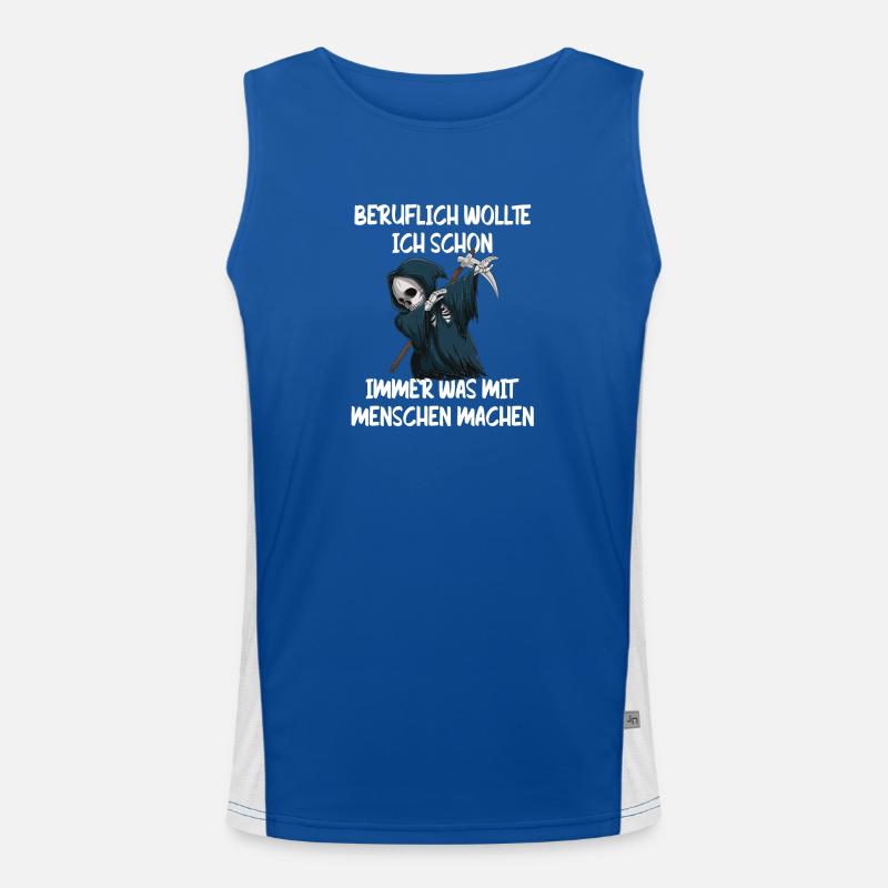 Sensenmann Berufswunsch Mit Menschen Funktionelles Kontrast-Tank Top für Männer 