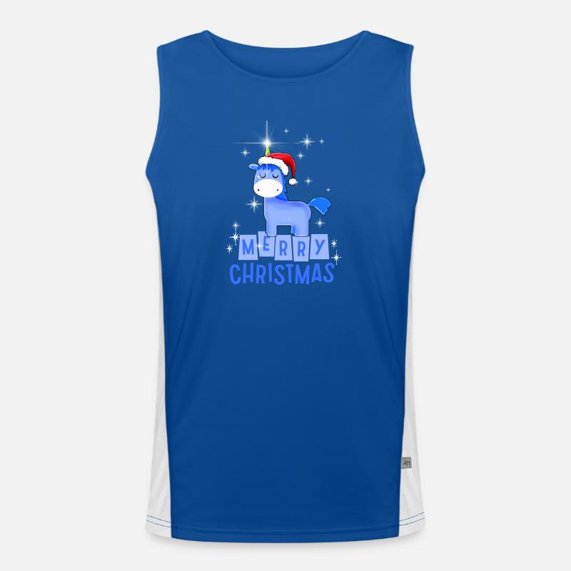 Blaues Einhorn mit Merry Christmas Funktionelles Kontrast-Tank Top für Männer 