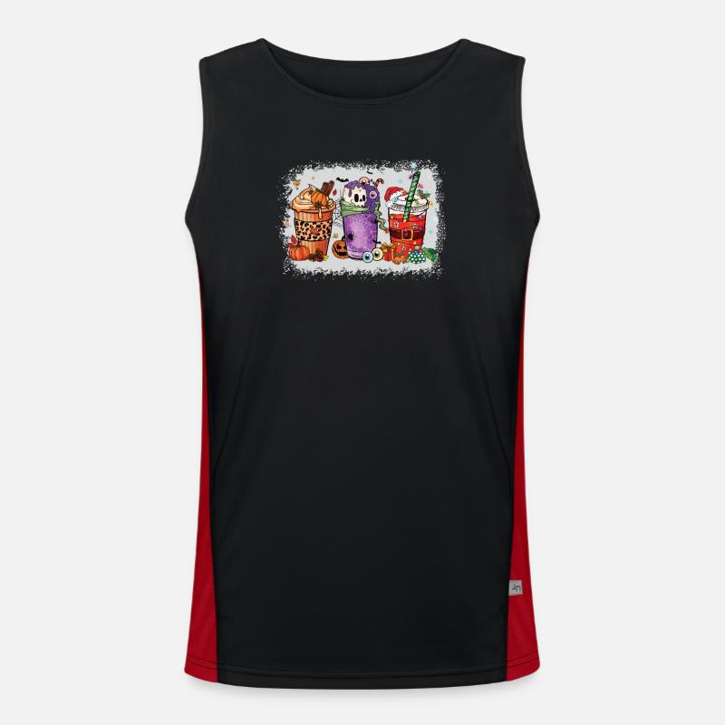 Coffee Cups Hallothanksmas Bleached - Men's Functional Contrast Tank Top  - black/red
