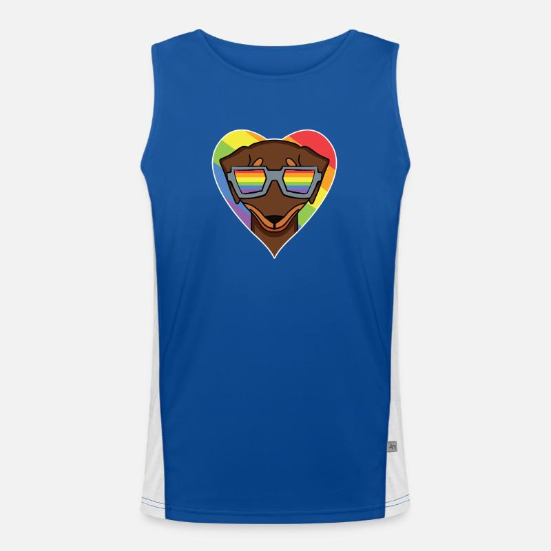 Regenbogen - Hund mit Brille - Dackel Funktionelles Kontrast-Tank Top für Männer 
