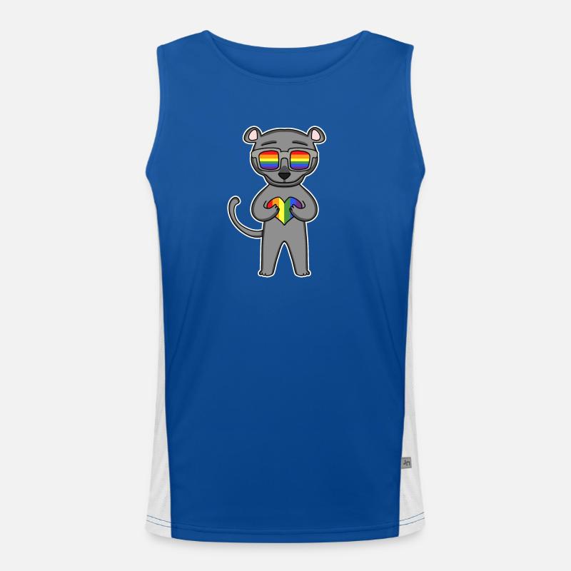 Regenbogen - Schwarzer Panther mit Brille und Herz Funktionelles Kontrast-Tank Top für Männer 