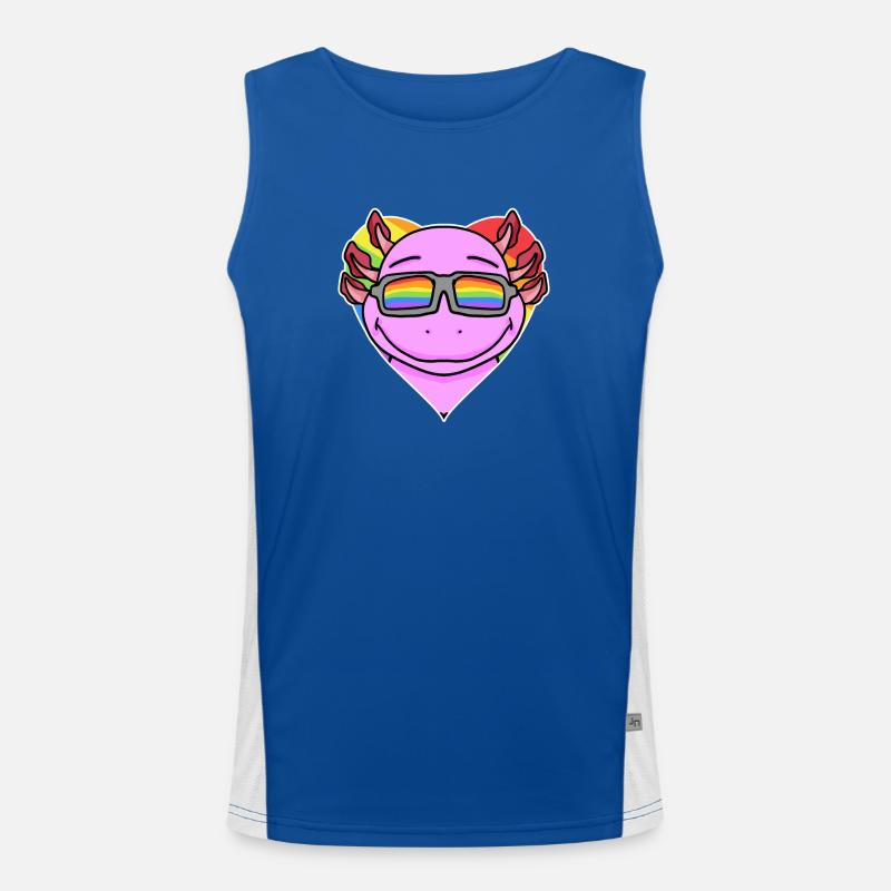 Regenbogen - Axolotl mit Brille und Herz Funktionelles Kontrast-Tank Top für Männer 