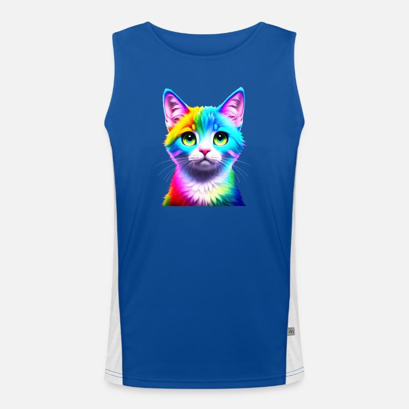 Regenbogenkatze Neonkunst Funktionelles Kontrast-Tank Top für Männer 
