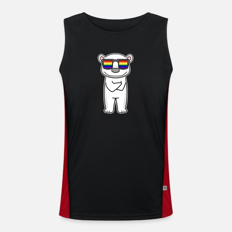 Rainbow - polar bear with glasses - Men's Functional Contrast Tank Top  - black/red