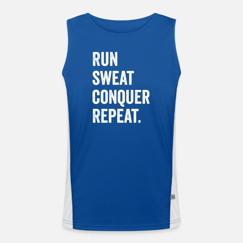 Run. Sweat. Conquer. Repeat. Men's Functional Contrast Tank Top 