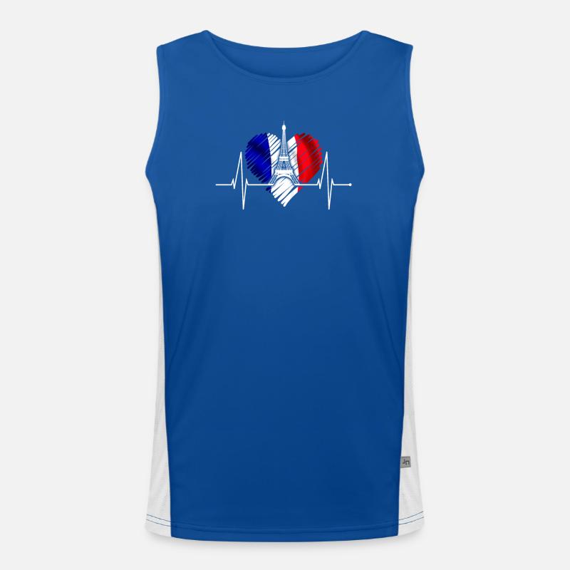 Paris Skyline Herzschlag Eiffelturm Frankreich Funktionelles Kontrast-Tank Top für Männer 