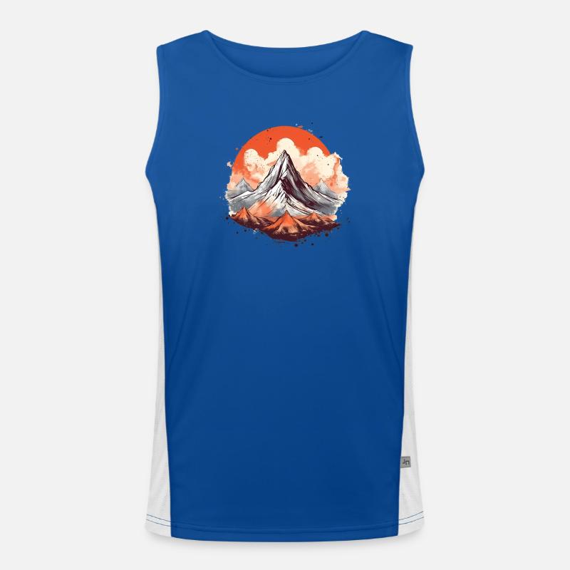 Majestic mountain peak with sunset Men's Functional Contrast Tank Top 