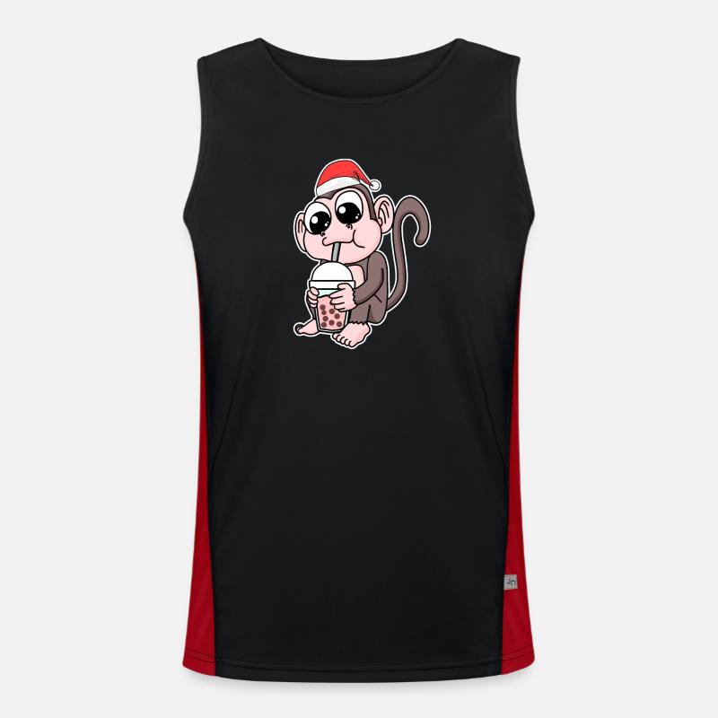 Monkey Christmas Bubble Tea - Men's Functional Contrast Tank Top - black/red