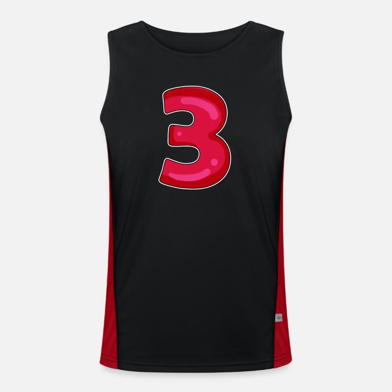 3 - Three - Men's Functional Contrast Tank Top  - black/red