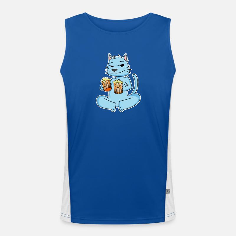 Katze mit Bier Funktionelles Kontrast-Tank Top für Männer 