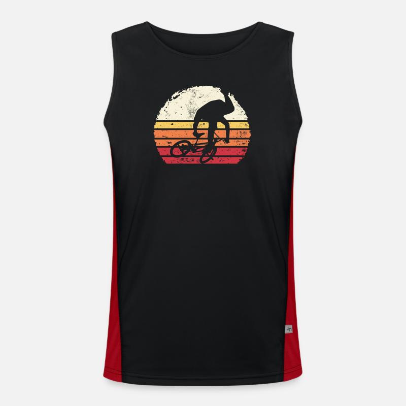 Retro Sunset Cyclist Silhouette - Men's Functional Contrast Tank Top  - black/red
