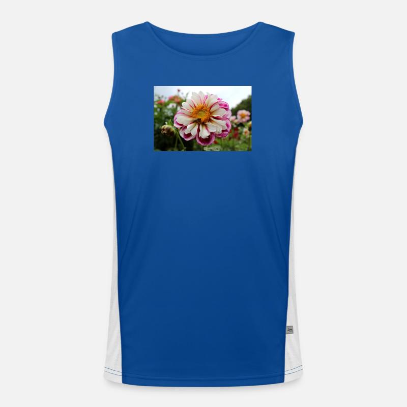 Biene, Honigbühne auf bunter Blüte, Dahlie Funktionelles Kontrast-Tank Top für Männer 