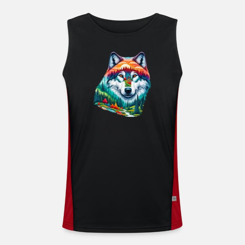 Wolf - Men's Functional Contrast Tank Top  - black/red
