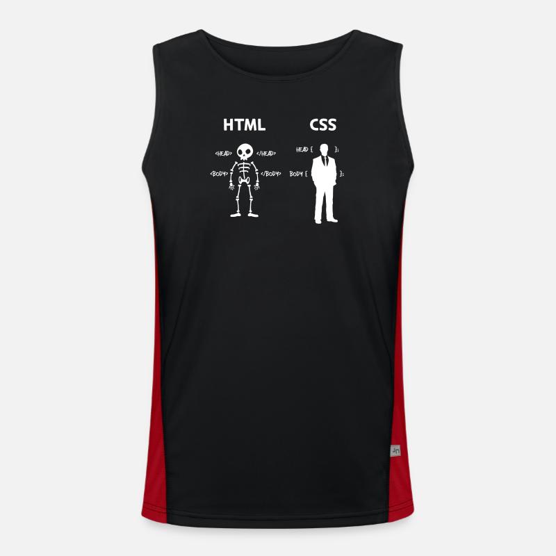Code Css C++ Php Java Developer Code Scripting - Canotta sportiva da uomo in contrasto cromatico - nero/rosso