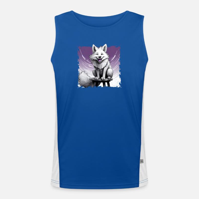 Fuchs comic, lachend, sitzt auf Hocker | Poster Funktionelles Kontrast-Tank Top für Männer 