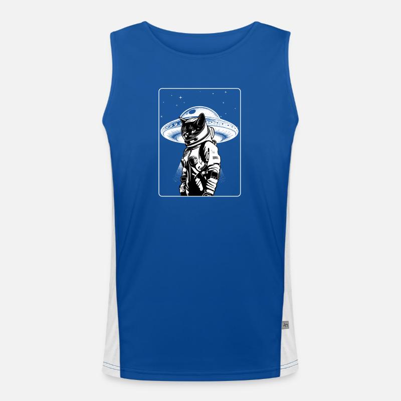 Katze Astronaut Alien UFO Science Fiction Funktionelles Kontrast-Tank Top für Männer 