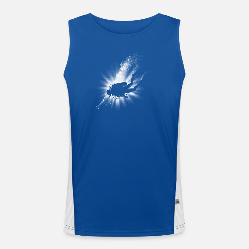 Diver Light Beam Silhouette Design Men's Functional Contrast Tank Top 