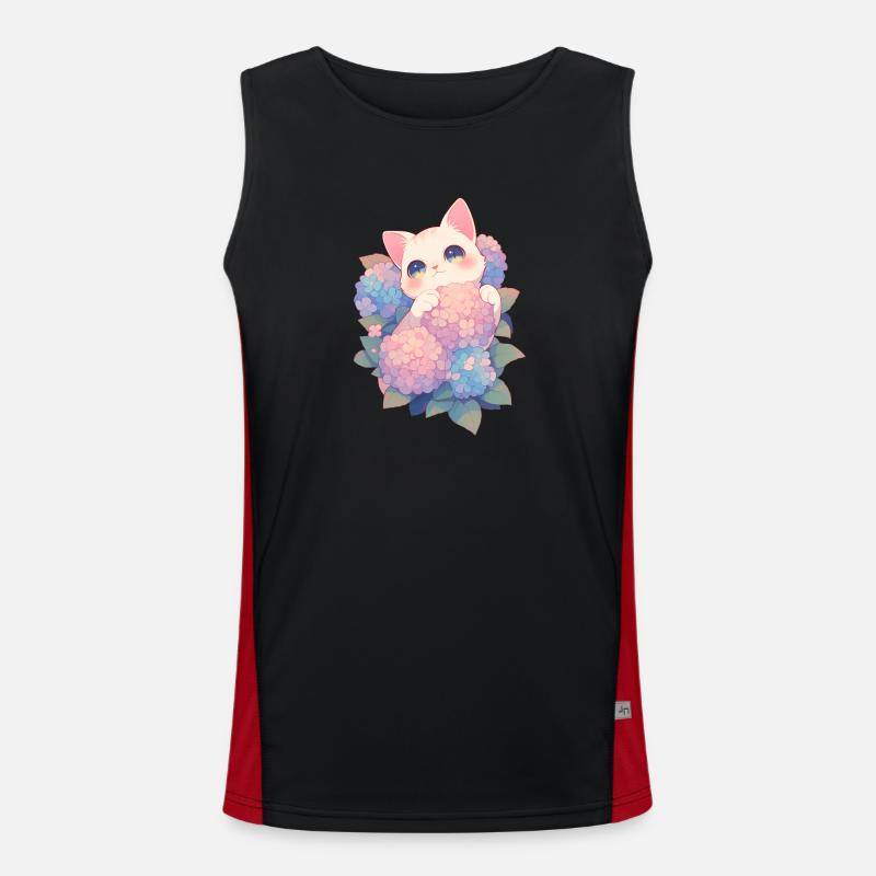 Kawaii White Cat Hydrangeas Flowers Chibi Style Men's Functional Contrast Tank Top 