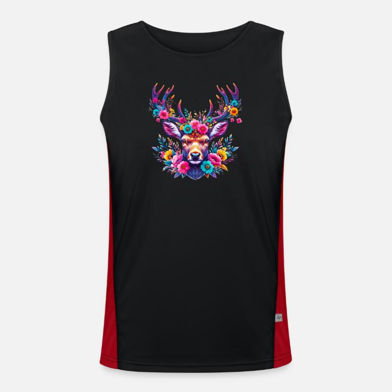 Deer decorated with flower flowers Men's Functional Contrast Tank Top 