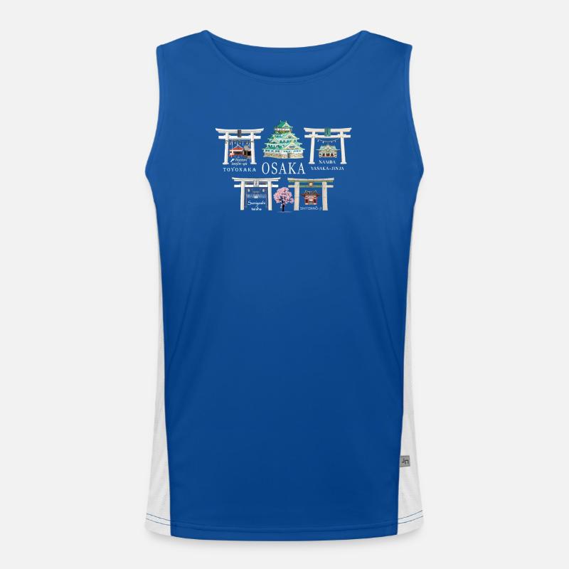 Osaka, 5 Sights, Japan Hand Drawing Men's Functional Contrast Tank Top 