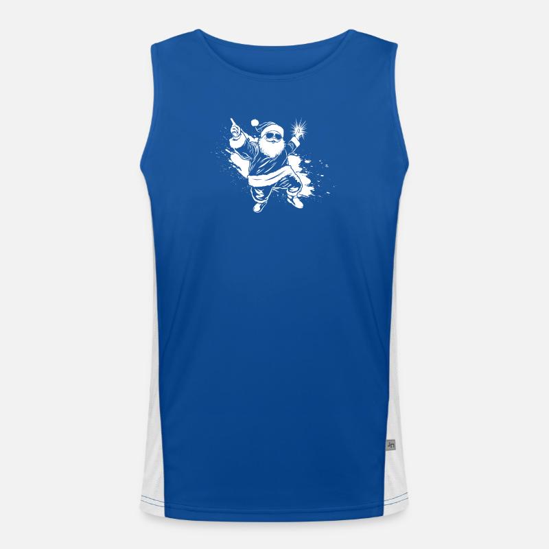 Festlicher Weihnachtsmann mit funkelndem Geschenk Funktionelles Kontrast-Tank Top für Männer 