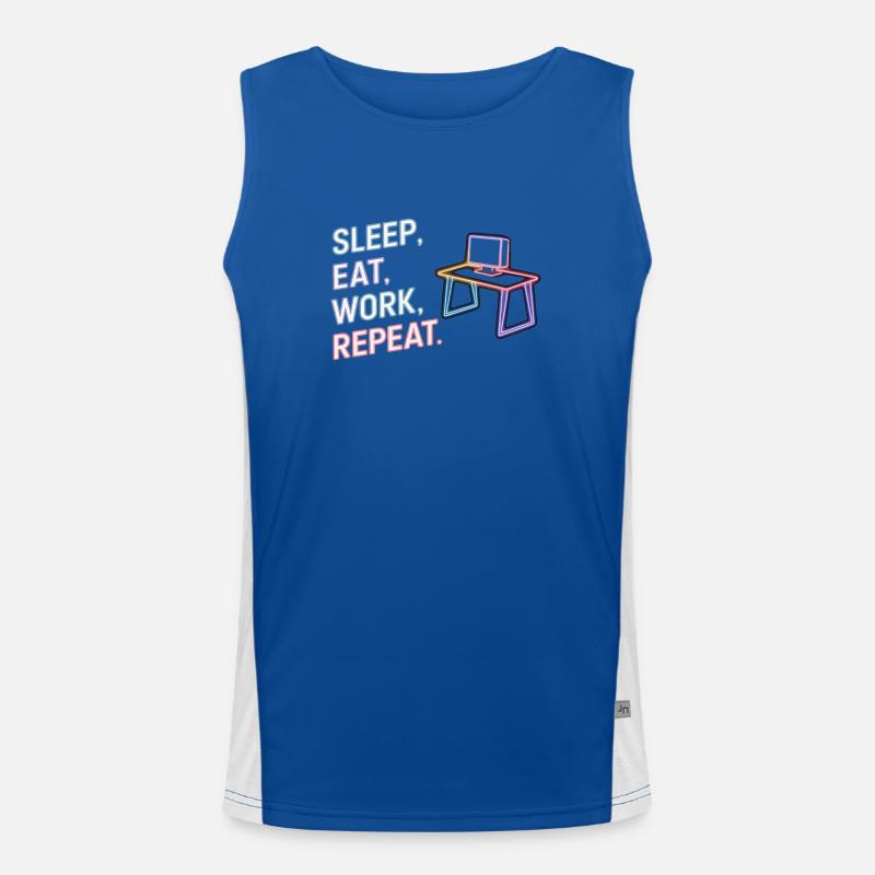 Sleep Eat Work Repeat Neon Design Men's Functional Contrast Tank Top 
