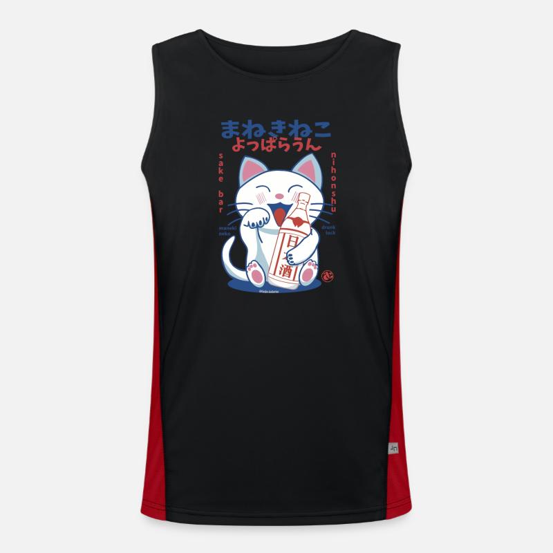 Lucky Cat Drunk on Sake Funktionelles Kontrast-Tank Top für Männer 