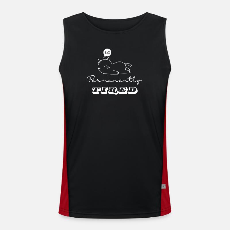 Sleeping Cat - "Permanently Tired" - Men's Functional Contrast Tank Top - black/red