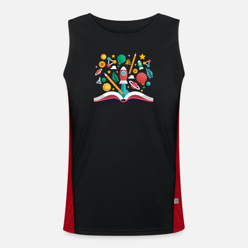 Open Book with School Objects, Learning and Educat Men's Functional Contrast Tank Top 