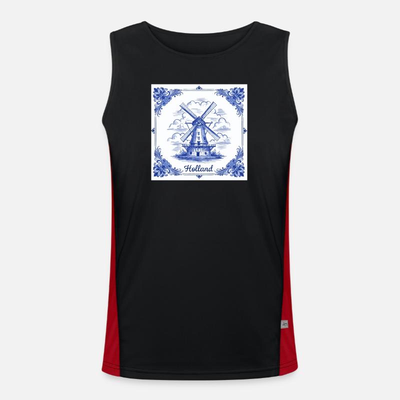 Delft blue windmill tile - Men's Functional Contrast Tank Top - black/red