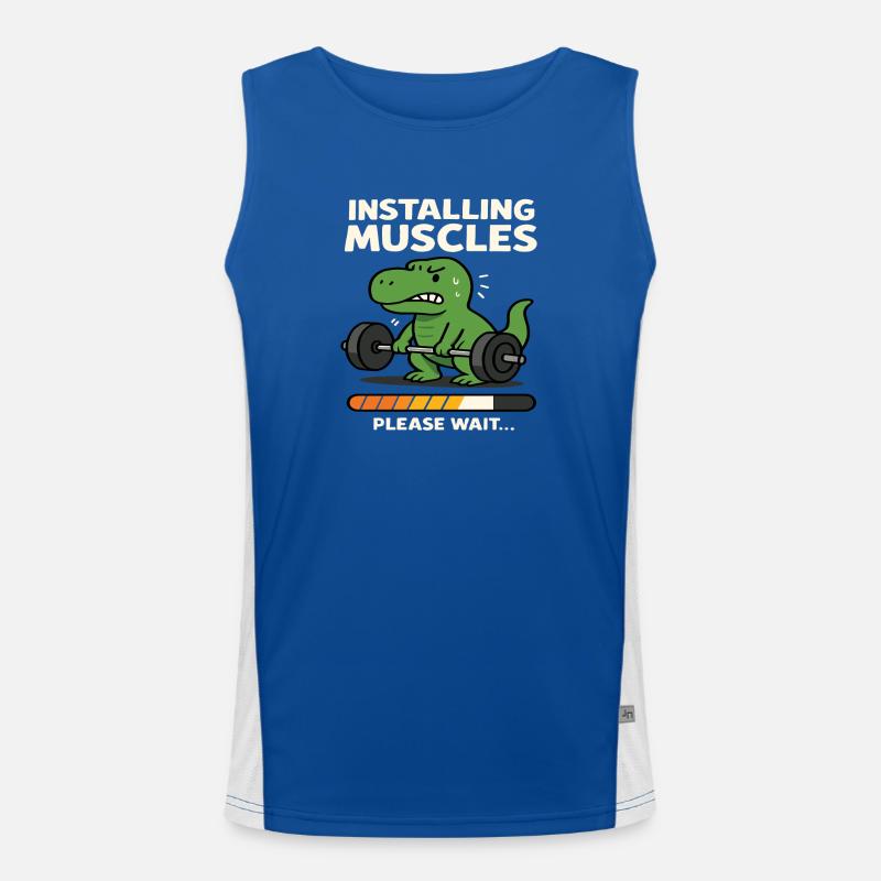 Installing Muscles Please Wait Funny Dinosaurus Funktionelles Kontrast-Tank Top für Männer 