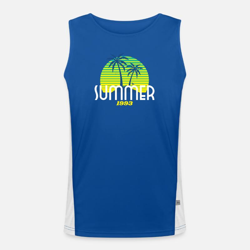 Tropical Palm Tree & Sunset Design Men's Functional Contrast Tank Top 