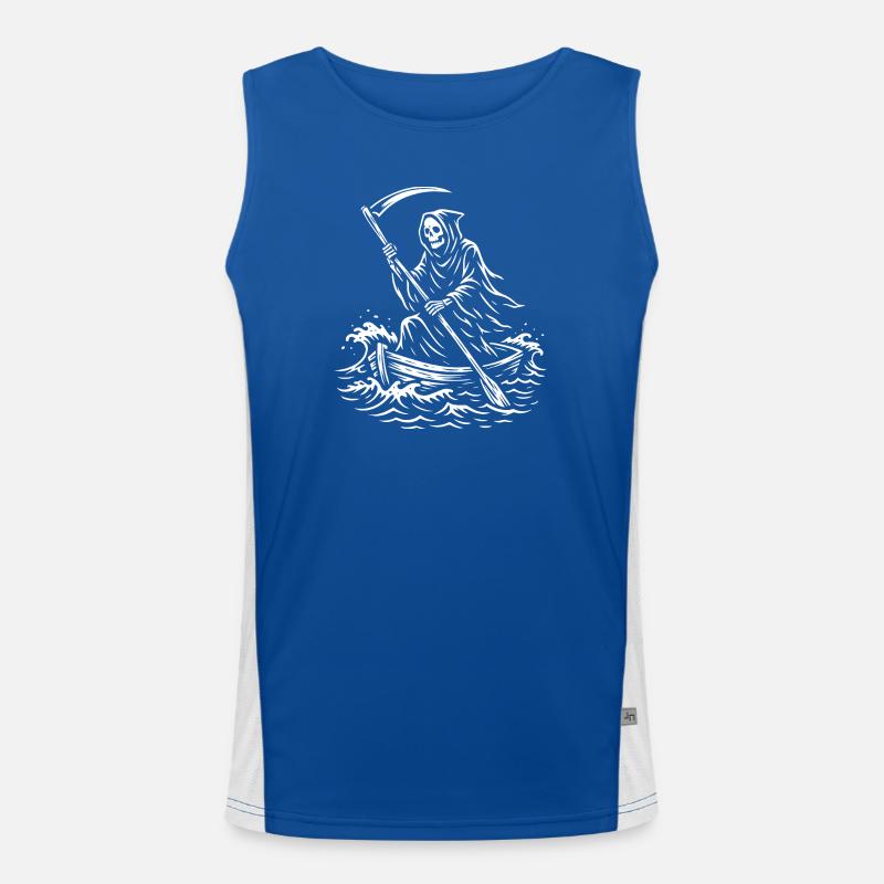 Makabres Sensenmann-Bootsdesign Funktionelles Kontrast-Tank Top für Männer 