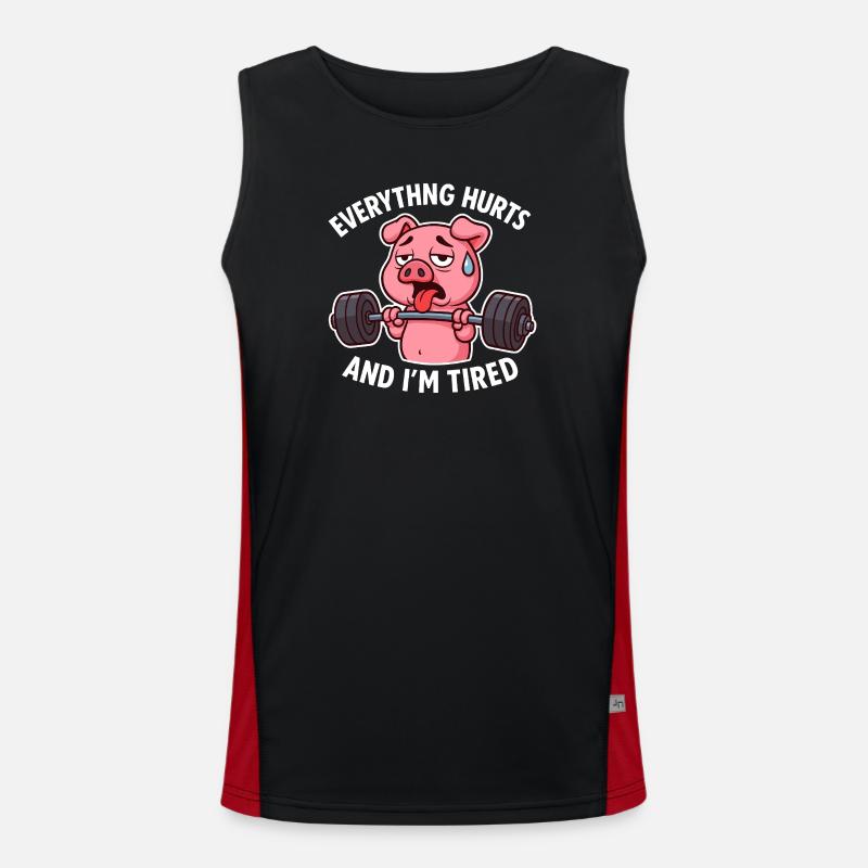 Exhausted Pig Lifting Weights Design - Men's Functional Contrast Tank Top - black/red