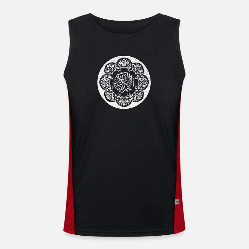 Islamic pattern and calligraphy white circle - Men's Functional Contrast Tank Top  - black/red