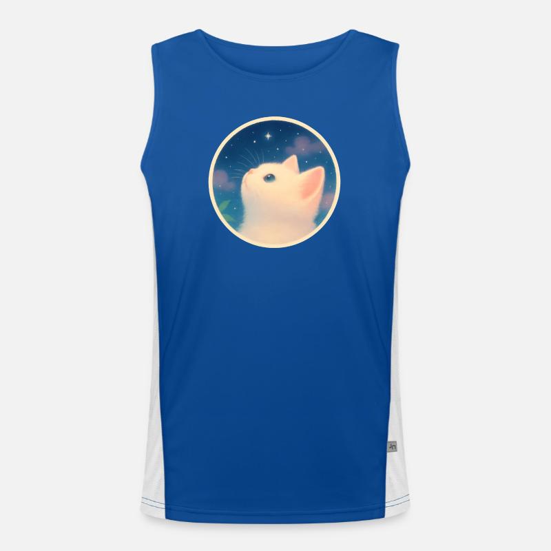 Dreamy kitten under a starry sky Men's Functional Contrast Tank Top 