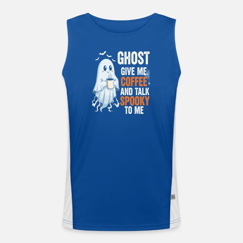 Gruseliger Geist mit Kaffeeillustration Funktionelles Kontrast-Tank Top für Männer 