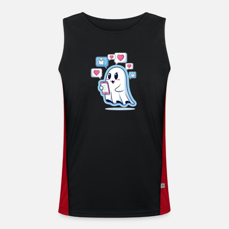 Cute ghost with smartphone - Men's Functional Contrast Tank Top  - black/red