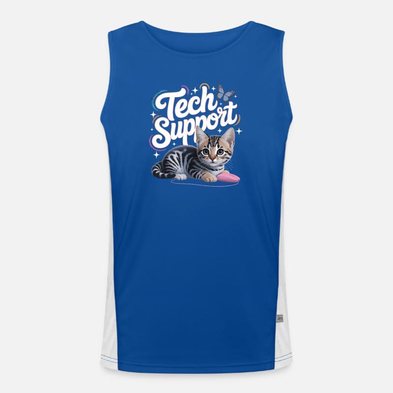 Funny Tech Support Cute Cat Ironic IT Funktionelles Kontrast-Tank Top für Männer 