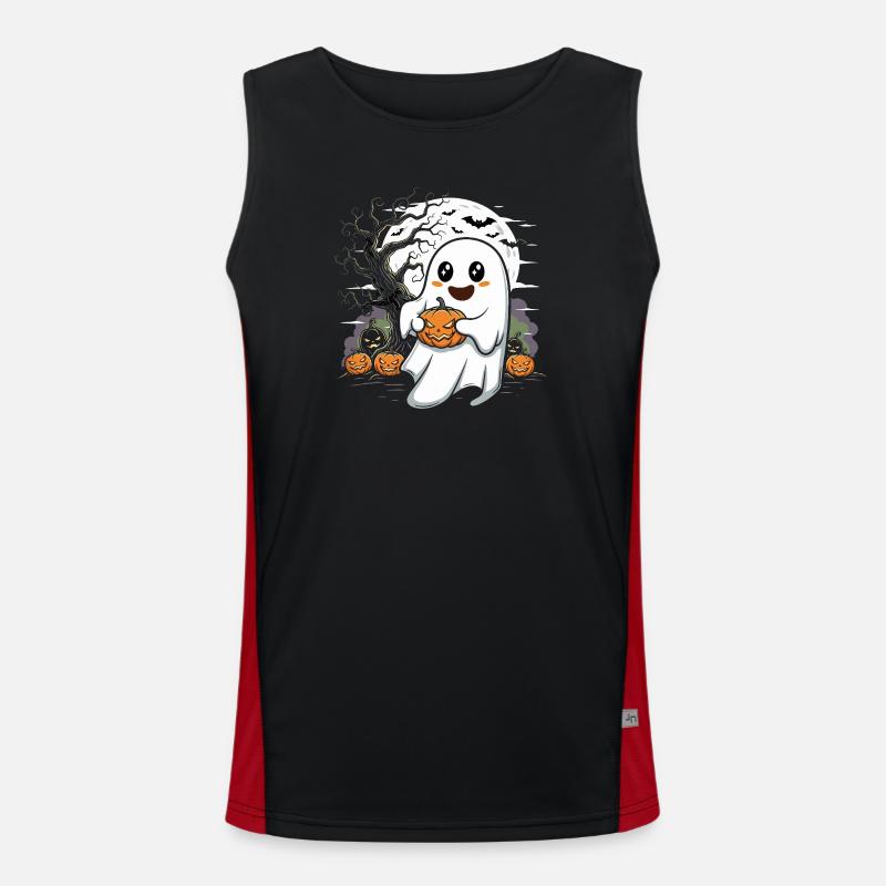Cute Ghost with Jack-O-Lantern - Men's Functional Contrast Tank Top  - black/red