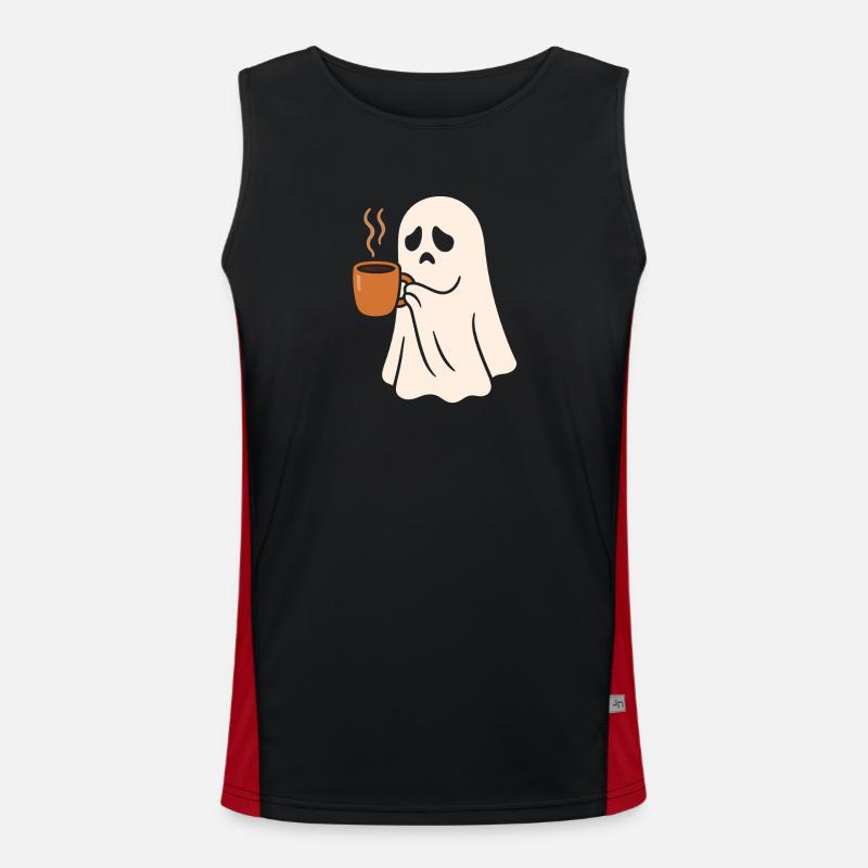 Scary ghost with coffee cup - Men's Functional Contrast Tank Top  - black/red