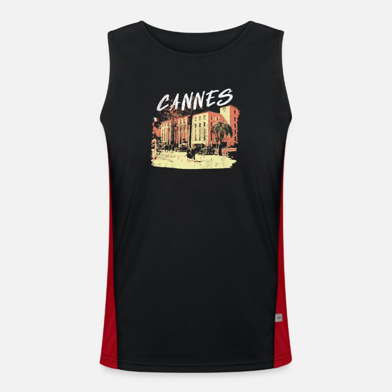 former Palais des Festivals de Cannes with palm tree Men's Functional Contrast Tank Top 
