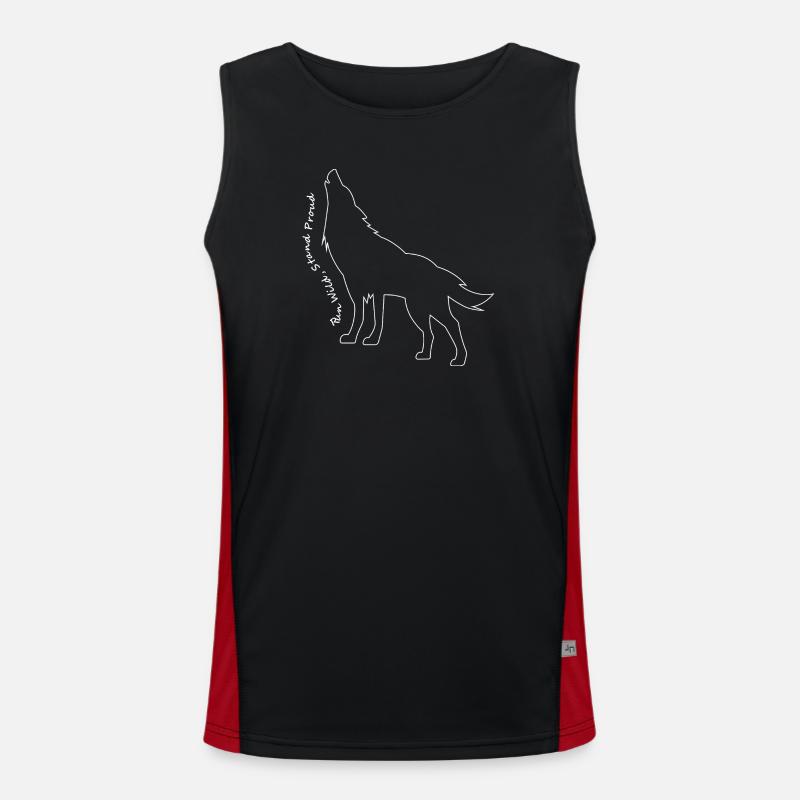 Howling Wolf Line Art Design - Men's Functional Contrast Tank Top  - black/red